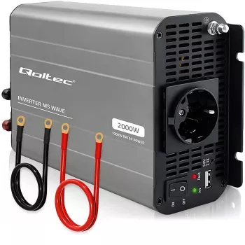 Qoltec modifitseeritud siinuslaine inverter 12V kuni 230V 1000W/2000W USB-ga - ühilduv LiFePO4, GEL, AGM-iga