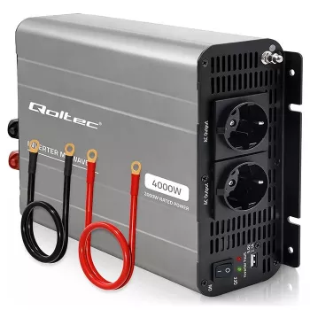 Qoltec modifitseeritud siinuslaine pingemuundur 12V kuni 230V 2000W/4000W USB-iga, ühilduv LiFePO4 GEL AGM-iga