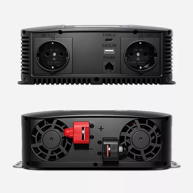 Qoltec puhas siinuslaine inverter 12V kuni 230V 1500W/3000W LCD, USB, USB-C LiFePO4 GEL AGM akudele