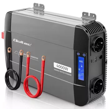 Qoltec puhas siinuslaine inverter 12V kuni 230V 2000W/4000W LCD, USB, USB-C, LiFePO4/GEL/AGM-iga ühilduv
