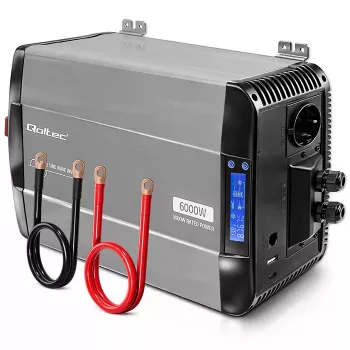 Qoltec puhas siinuslaine inverter 12V kuni 230V 3000W/6000W LCD, USB, USB-C, LiFePO4/GEL/AGM ühilduvusega