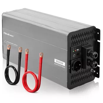 Qoltec puhas siinuslaine inverter 12V kuni 230V 4000W/8000W USB ja LCD-ga, LiFePO4/GEL/AGM ühilduv