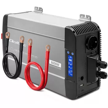 Qoltec puhas siinuslaine inverter UPS-iga 12V kuni 230V 3000W/6000W LCD USB USB-C LiFePO4 GEL AGM
