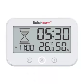 RAINPOINT BALDRTHERM B0549STH Vannitoataimer temperatuuri- ja niiskusmõõturiga, IP24 veekindel, loendur/loendur, LCD taustvalgustus, iminapp/aluse/seinale kinnitus