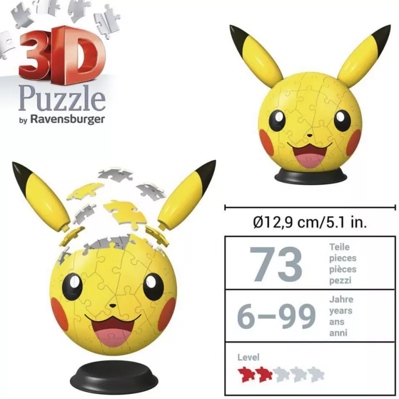 Ravensburger 3D Puzzleball Pokémon Pikachu with Ears - 54 Pieces