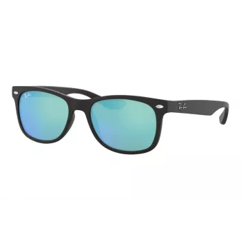 Ray-Ban Junior RJ9052S100S55 Päikeseprillid - Läikiv must raam, helesinine peegellääts, 48 mm