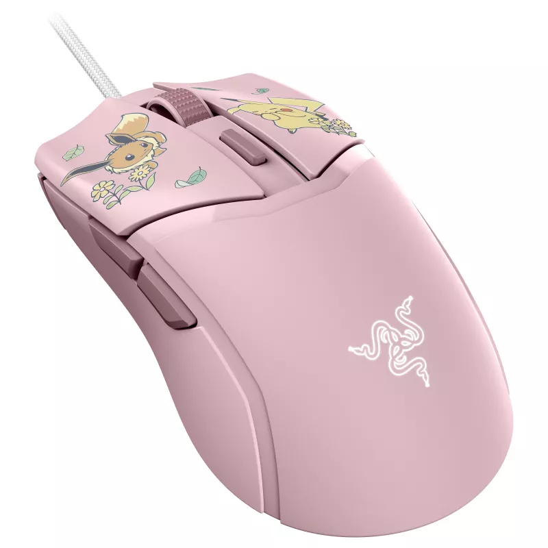 Razer Cobra – Pikachu & Eevee Edition juhtmega mängurihiir, 8500 DPI optiline sensor, Chroma RGB alavalgustus, 6 programmeeritavat nuppu, sümmeetriline paremakäeline