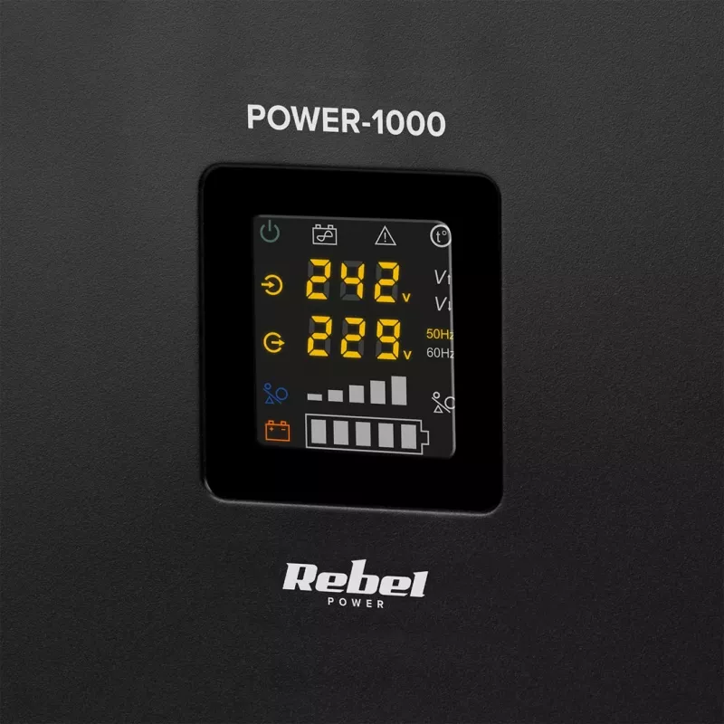 Rebel POWER-1000 seinale kinnitatav avariitoiteallikas – puhas siinuslaine inverter 12V laadimisfunktsiooniga, 230V, 1000VA/700W