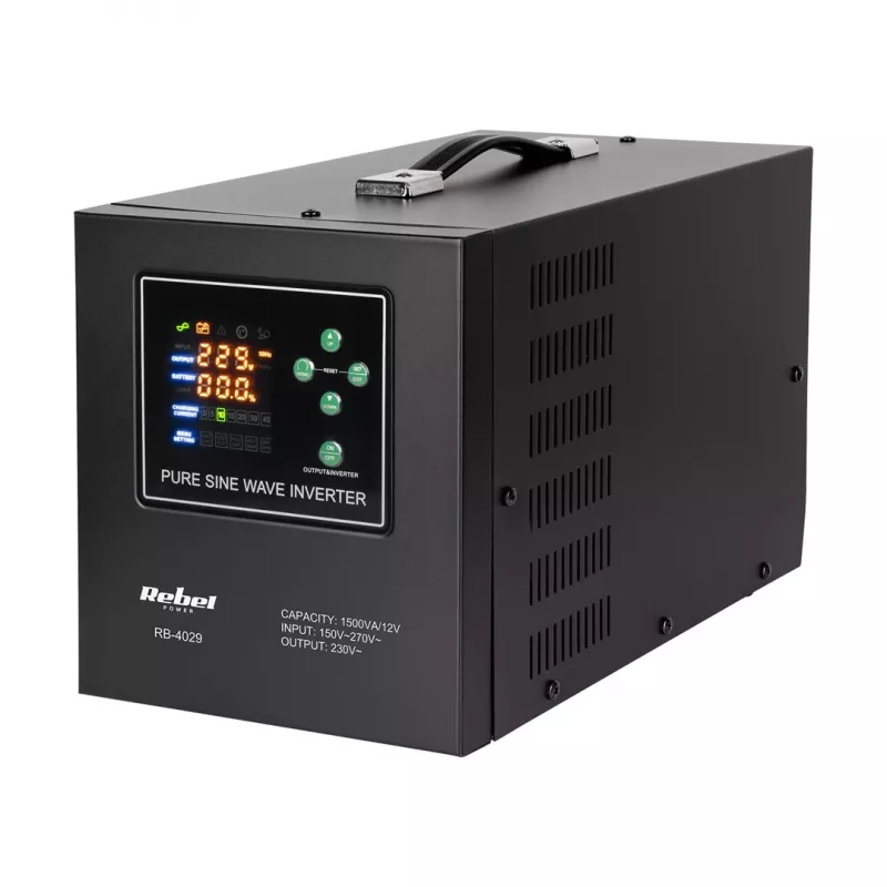 Rebel POWER-1500-LFP4 avariitoiteallikas – puhas siinuslaine inverter 12V laadimisfunktsiooniga, 230V, 1500VA/1050W