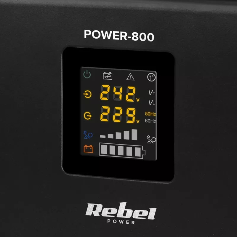 Rebel POWER-800 seinakinnitusega avariitoiteallikas – puhas siinuslaine inverter 12V laadimisfunktsiooniga, 230V, 800VA/500W
