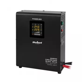 Rebel POWER-800 seinakinnitusega avariitoiteallikas – puhas siinuslaine inverter 12V laadimisfunktsiooniga, 230V, 800VA/500W