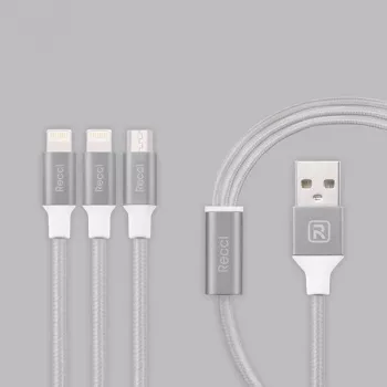 Recci Universal Delicate RCS-H120 3 in 1 Micro USB + 2 x Lightning Fast Charging 1.2 m Grey