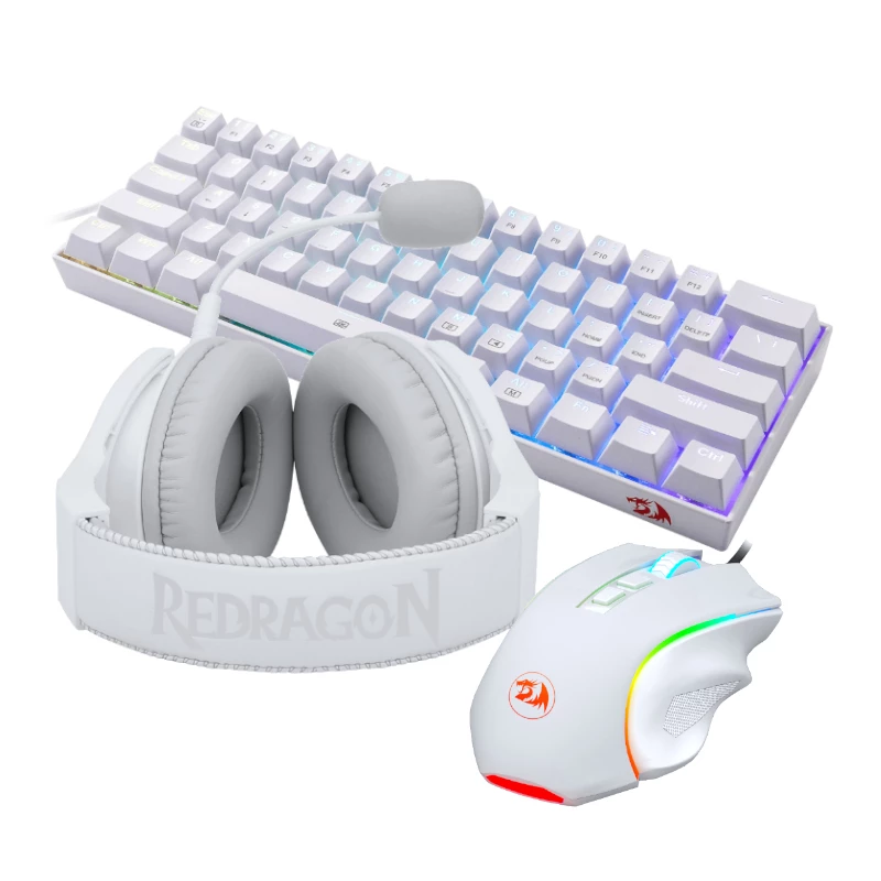 REDRAGON 3-in-1 juhtmega mängukomplekt - klaviatuur, hiir, kõrvaklapid - valge