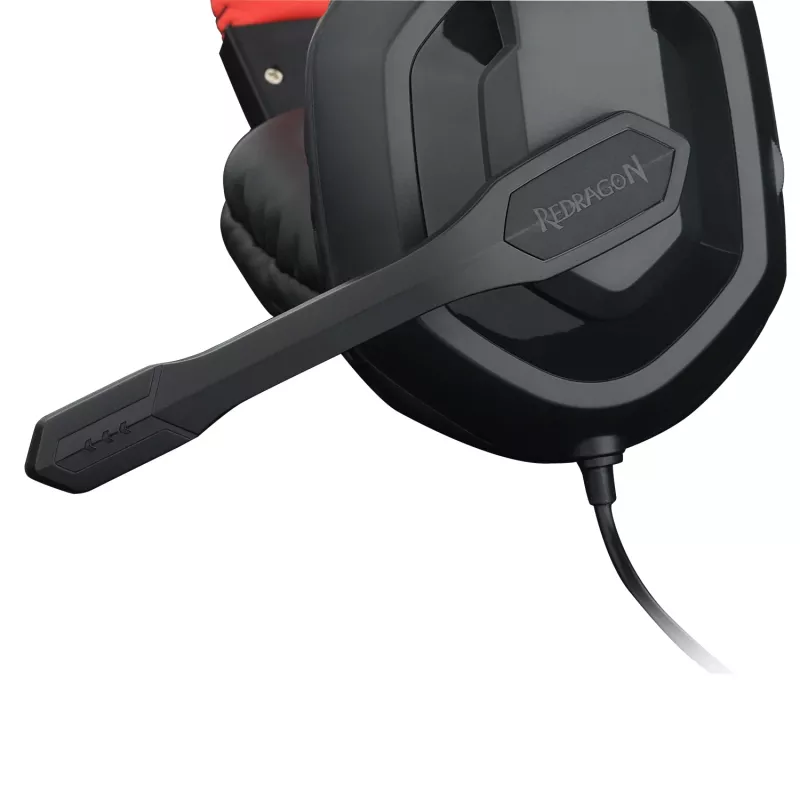 REDRAGON ARES Ümberkõrvaklapid juhtmega mängupeakomplekt punase LED-tulestikuga, omnidirektsionaalne boom-mikrofon, 40mm draiverid, 3.5mm pistik, must