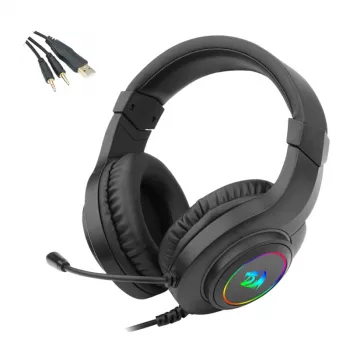 REDRAGON HYLAS H260RGB Üle-kõrva mängukõrvaklapid eemaldatava mikrofoniga, 50mm draiverid, RGB-valgustus, 3.5mm heli + USB toide, must