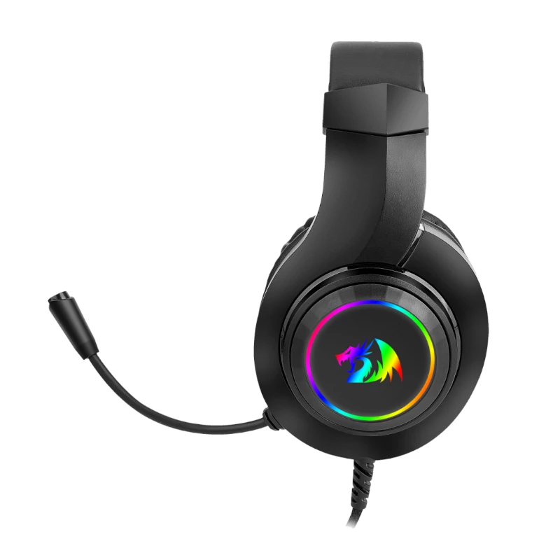 REDRAGON HYLAS H260RGB Üle-kõrva mängukõrvaklapid eemaldatava mikrofoniga, 50mm draiverid, RGB-valgustus, 3.5mm heli + USB toide, must
