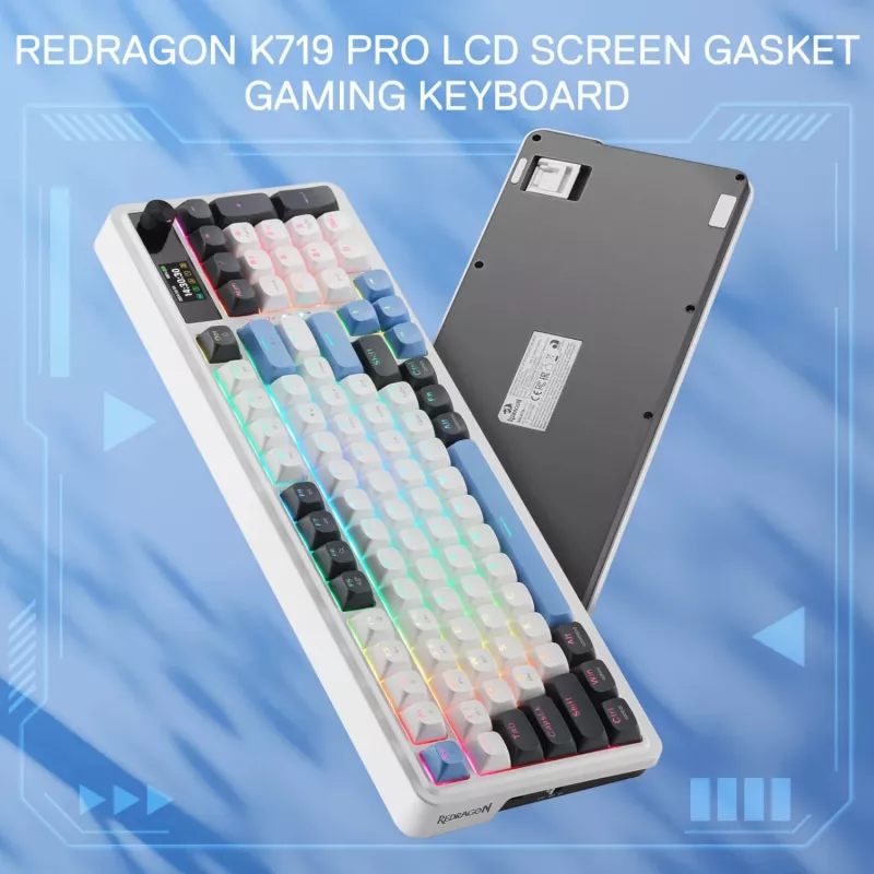 Redragon K719WGB GALATIN RGB PRO täissuuruses juhtmevaba mehaaniline mänguklaviatuur - valge