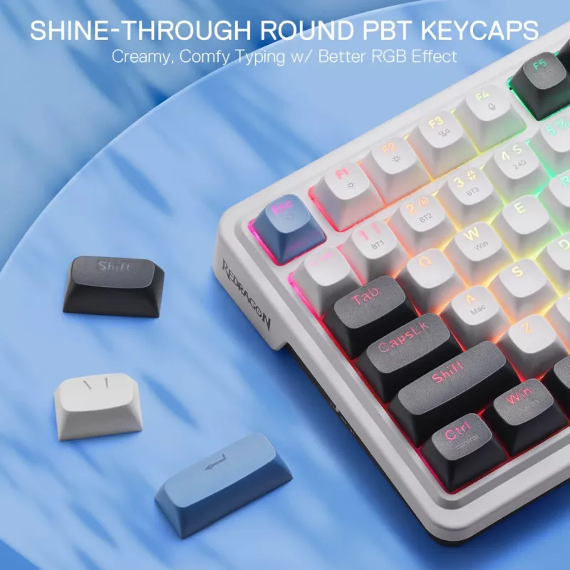 Redragon K719WGB GALATIN RGB PRO täissuuruses juhtmevaba mehaaniline mänguklaviatuur - valge