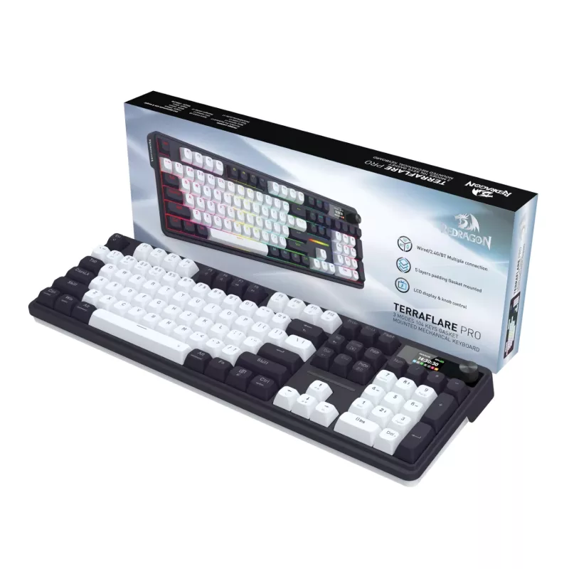 Redragon K762WB-RGB-PRO LCD täissuuruses gasket-mehaaniline klaviatuur - must