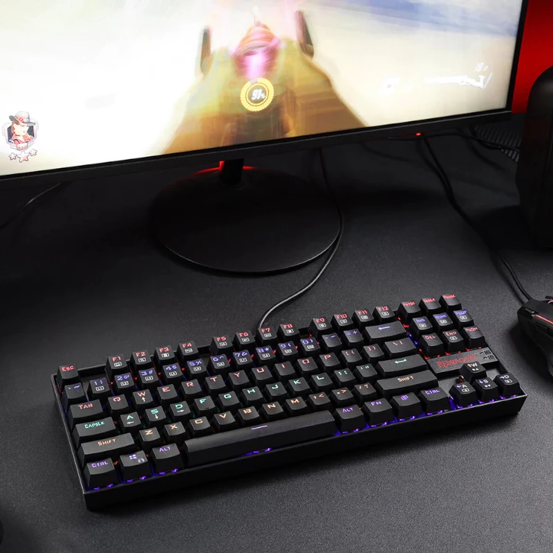 Redragon KUMARA RGB mehaaniline mänguklaviatuur - Tenkeyless 87-klahviline, Outemu Red lülitid, RGB taustavalgustus, must