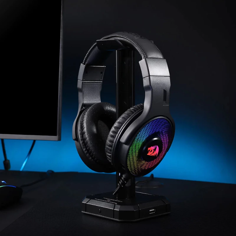 REDRAGON PANDORA H350 RGB Ümberkõrvaklapid mängimiseks eemaldatava mikrofoniga, 50mm draiverid, 3.5mm heli ja USB RGB toide, must