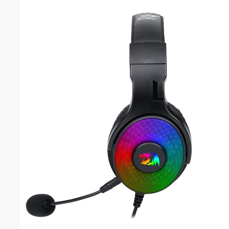 REDRAGON PANDORA H350 RGB Ümberkõrvaklapid mängimiseks eemaldatava mikrofoniga, 50mm draiverid, 3.5mm heli ja USB RGB toide, must