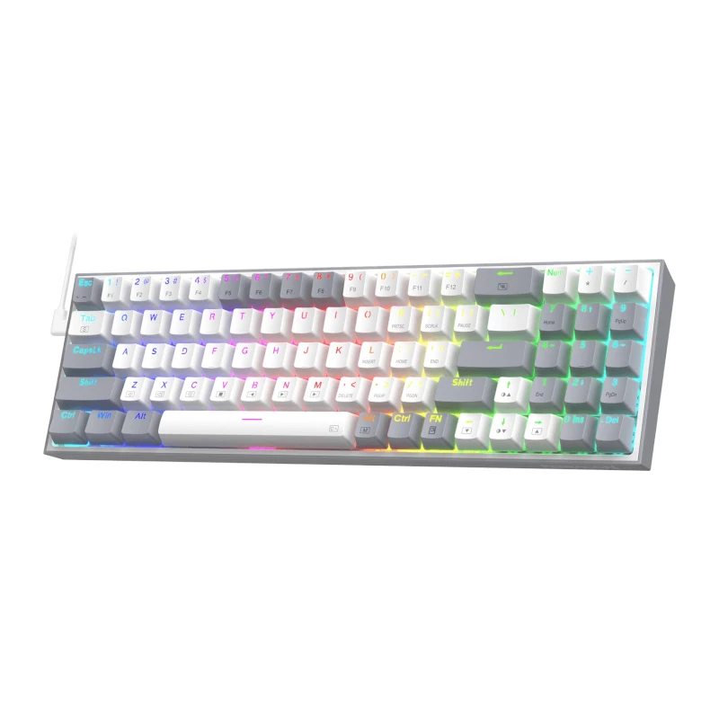 REDRAGON Pollux 65% juhtmega mehaaniline mänguklaviatuur, kuumvahetatavad punased lülitid, RGB-taustvalgustus, eemaldatav USB-C, NKRO, must