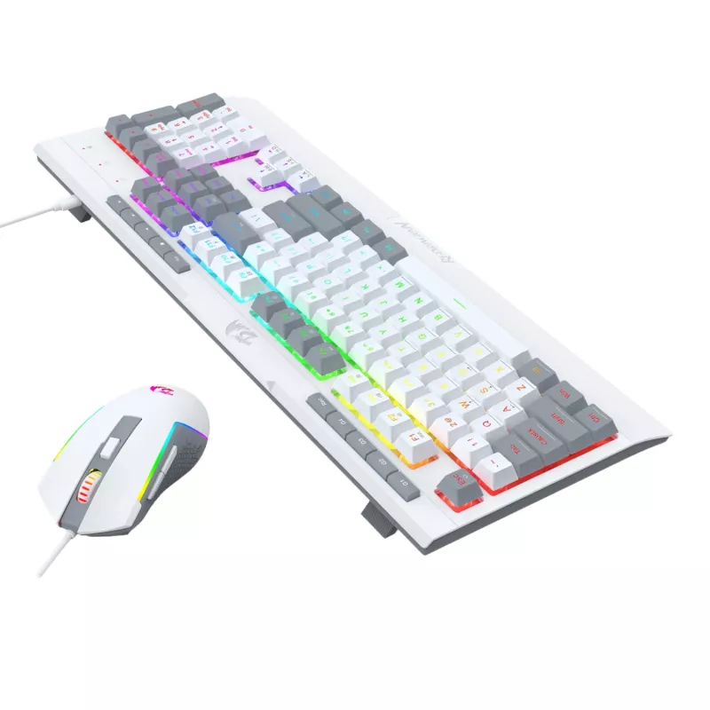 Redragon S151 juhtmega RGB mänguklaviatuuri ja hiire komplekt - valge ja hall