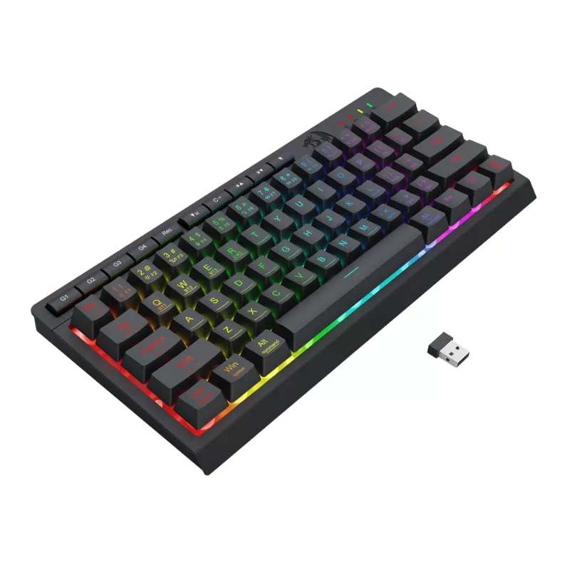 Redragon SHIVA K522 PRO RGB juhtmevaba mänguklaviatuur - kolme režiimiga TKL mehaaniline, kuumsahteldatavad punased lülitid, must