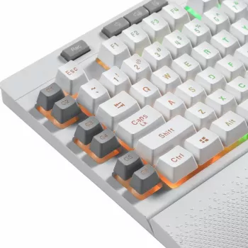 REDRAGON SHIVA membraanklaviatuur - valge, täissuuruses RGB-taustvalgustusega, 6 makroklahvi, eemaldatav randmetugi, juhtmega USB