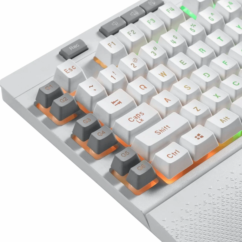 REDRAGON SHIVA membraanklaviatuur - valge, täissuuruses RGB-taustvalgustusega, 6 makroklahvi, eemaldatav randmetugi, juhtmega USB