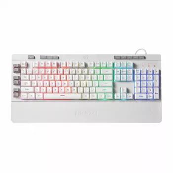 REDRAGON SHIVA membraanklaviatuur - valge, täissuuruses RGB-taustvalgustusega, 6 makroklahvi, eemaldatav randmetugi, juhtmega USB