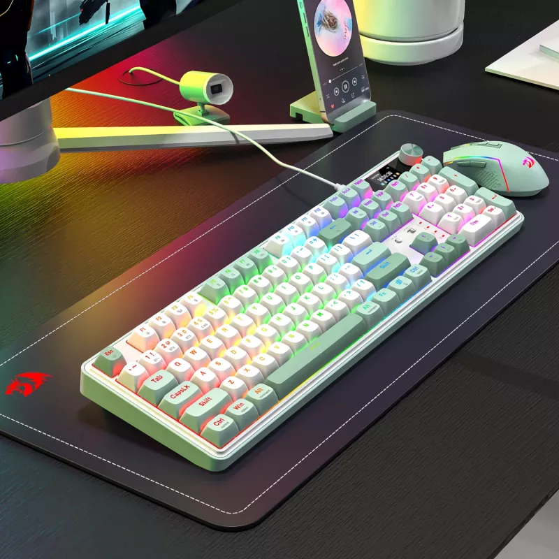 Redragon WYVERN K761 Pro täissuuruses RGB juhtmevaba mehaaniline mänguklaviatuur - valge/roheline