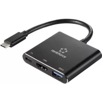Renkforce RF-5133676 USB-C HDMI mitmeotstarbeline adapter koos toite edastamise ja USB-A-ga, 4K, 20 cm, must