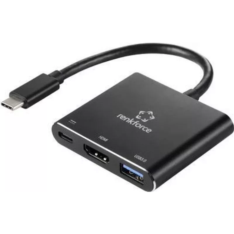 Renkforce RF-5133676 USB-C HDMI mitmeotstarbeline adapter koos toite edastamise ja USB-A-ga, 4K, 20 cm, must