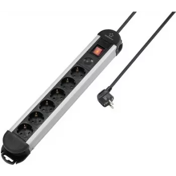Renkforce RF-6417718 6-pesa liigpingekaitsega pikendusjuhe alumiiniumkorpusega, 1,5 m kaabel, must