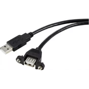 Renkforce USB 2.0 pikenduskaabel, USB-A isane - USB-A emane, 1 m, must, paneelipaigaldus, kruvitav RF-5720386