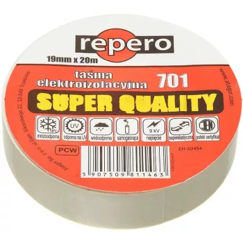 REPERO 701 Valge PVC elektriisolatsiooniteip 19 mm x 20 m
