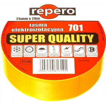 REPERO 701 Kollane PVC elektriisolatsiooniteip 19mm x 20m - isekustuv, 600V