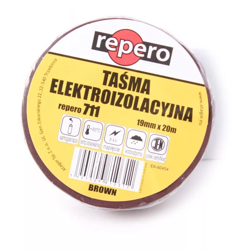 REPERO 711E Pruun PVC Elektriisolatsiooniteip 19 mm x 20 m