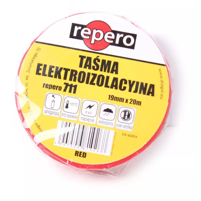 REPERO 711E Punane PVC elektriisolatsioonilint 19 mm x 20 m