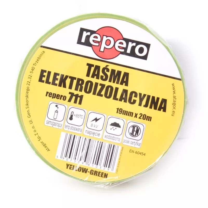REPERO 711E kollane-roheline PVC isoleerlint 19 mm x 20 m