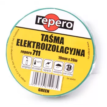 REPERO TTE711E4-0019-20 PVC elektriisolatsiooniteip, roheline, 19 mm x 20 m, 600V, leegiaeglustav