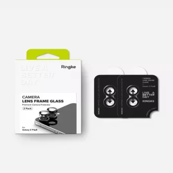 Ringke Camera Frame 2-Pack Samsung Galaxy Z Flip 8 jaoks - must alumiiniumsulamist objektiivikaitse 9H karastatud klaasiga