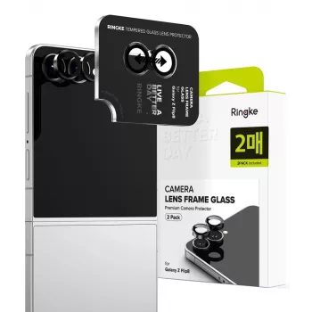 Ringke Camera Frame 2-Pack Samsung Galaxy Z Flip 8 jaoks - must alumiiniumsulamist objektiivikaitse 9H karastatud klaasiga