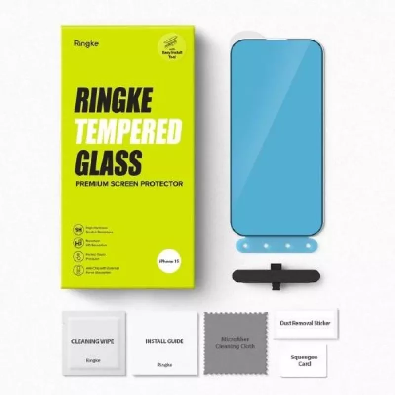 Ringke iPhone 15/16 ekraanikaitse privaatsus karastatud klaas 9H paigaldusšablooniga läbipaistev