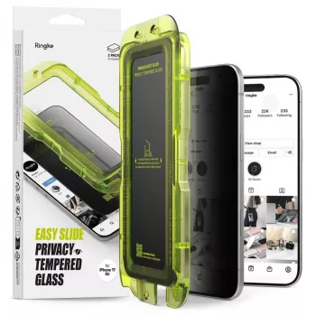 Ringke iPhone Air ekraanikaitse Premium Easy Slide privaatsus karastatud klaas 9H paigaldusšablooniga (2-pakk) läbipaistev