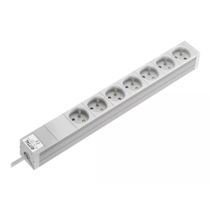 Rittal 7240510 1U 19-tolline rack PDU, 7x CEE 7/5 pistikupesa, 230V 16A, 2m kaabel, hall