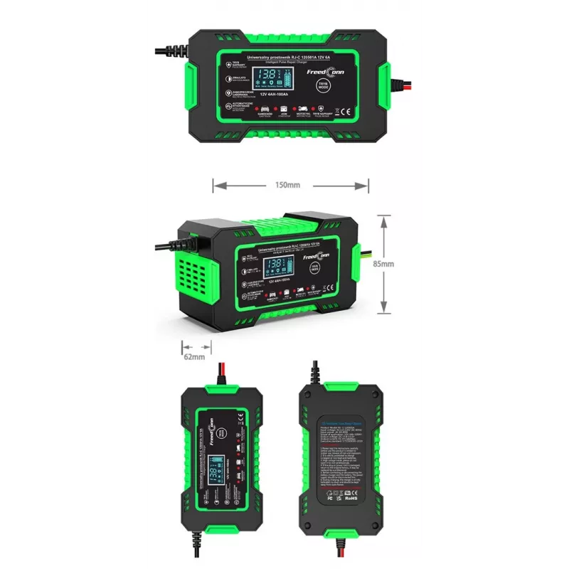 RJ TIANYE FreedConn RJ-C 120501A 12 V 6 A nutikas automaatne akulaadija plii-happe AGM GEL EFB akudele LCD-ekraaniga