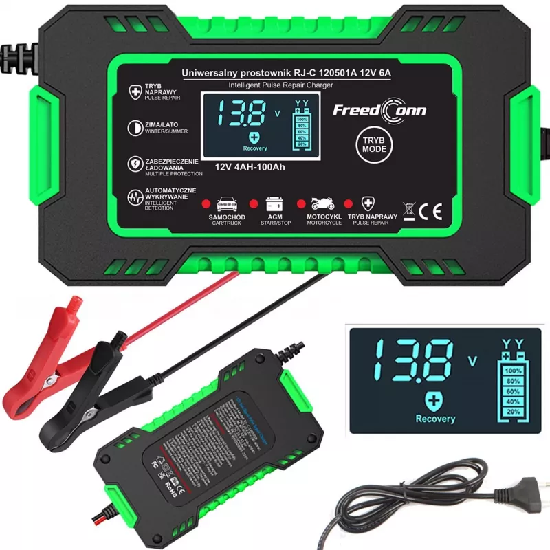 RJ TIANYE FreedConn RJ-C 120501A 12 V 6 A nutikas automaatne akulaadija plii-happe AGM GEL EFB akudele LCD-ekraaniga